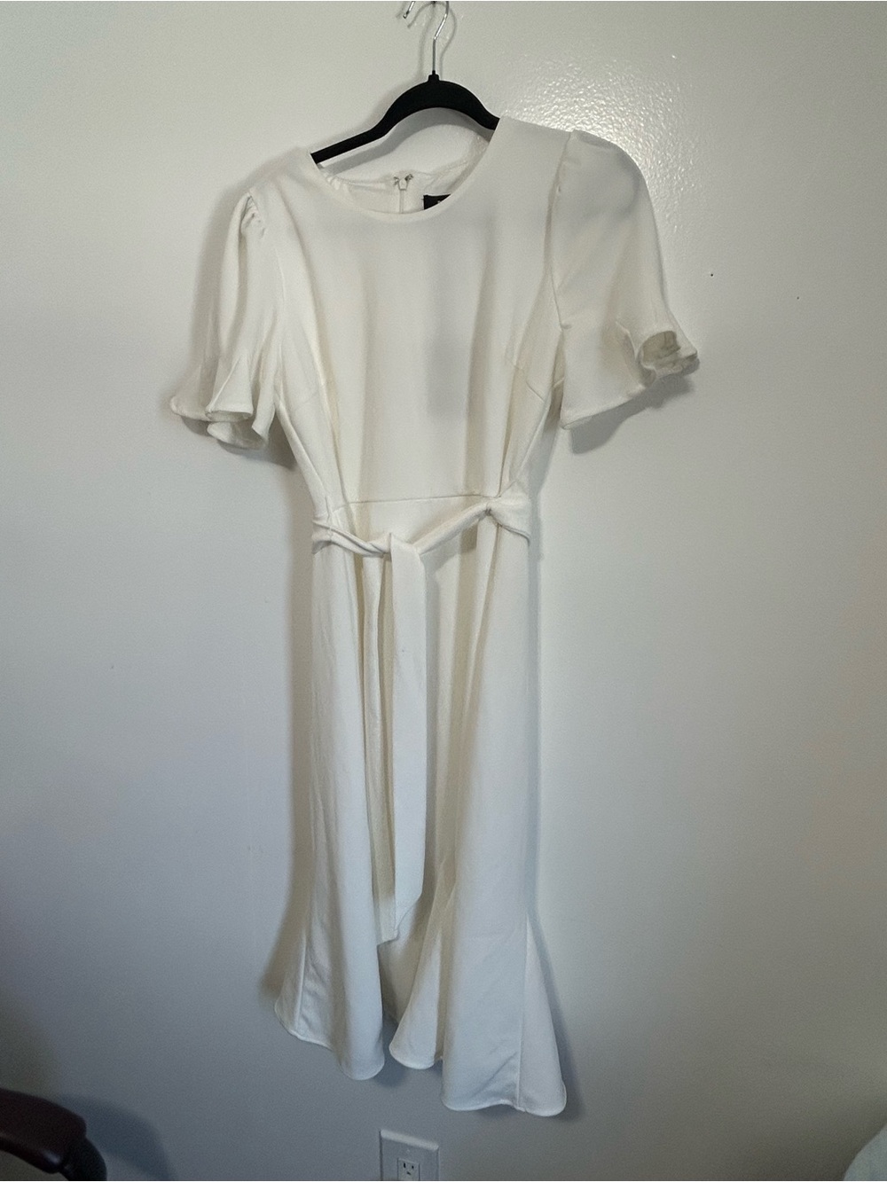 Dkny Cream Midi Dress with Waist Tie